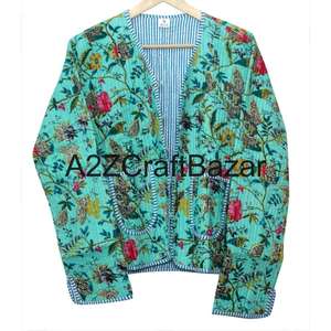 Veste courte matelassée réversible en coton biologique 100% pour femmes, patchwork vintage, écologique, respirante, imprimé ethnique, automne - Product Image 6