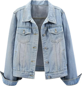 Veste en jean décontractée pour femme en tricot de haute qualité, populaire, en gros, bleu, manches longues, grande taille, 100% coton respirant - Product Image 1