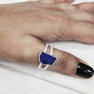 Anillo de Plata de Ley 925 con Piedra Natural de Lapislázuli en Bruto, Diseño de Doble Banda Trenzada, Joyería para Mujer, Regalo de Navidad - Product Image 4