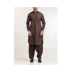Shalwar Kameez musulman, été, OEM, sur mesure, style Kurta, chemises turques pour hommes, coton brun, manches longues, ensembles Kurta pour hommes - Product Image 1