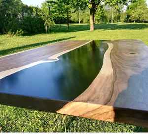 Mesa de Comedor Rectangular de Madera de Acacia y Resina Epoxi Hecha a Mano de Lujo para el Hogar, Oficina, Hotel, Sala de Estar, Regalo de Diwali - Product Image 3