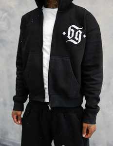 Ensemble survêtement homme personnalisé 100% coton lourd avec logo imprimé sur toute la surface et strass, sweat-shirt et pantalon de survêtement - Product Image 3