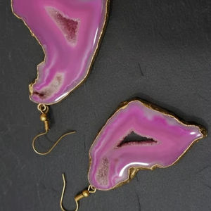 ต่างหูห้อยประดับด้วยหินดรูซี่ธรรมชาติทำมือ ชุบทองไมครอน สำหรับผู้หญิง สไตล์โบฮีเมียน เครื่องประดับคริสตัล - Product Image 5