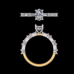 Elegant 1.21 Carat Oval Cut Diamond Engagement <b>Ring</b> with Baguette and Round Side <b>Stones</b> in Luxury <b>Two</b> Tone Gold Bridal Design - Product Image 3