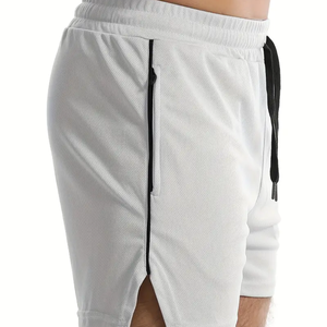 Pantalones cortos de entrenamiento para hombre de algodón ecológicos personalizados con cremallera, pantalones cortos deportivos para correr y entrenar con estilo de estampado informal - Product Image 2