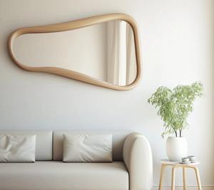 Miroir mural asymétrique en bois massif, cadre rustique et organique pour la décoration de la salle de bain et du salon - Product Image 3