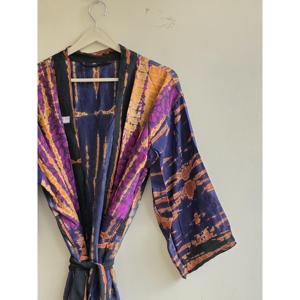 Bata Kimono de Seda Tie Dye con Cordón Decorativo para Descansar, Salir a la Playa o Usar en Festivales - Pieza Única - Product Image 1