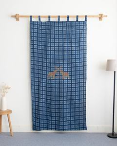 Hand Block Printed Handmade Gingham Check Window <b>Curtain</b> 100% Cotton Navy Blackout <b>Curtains</b> - Product Image 4