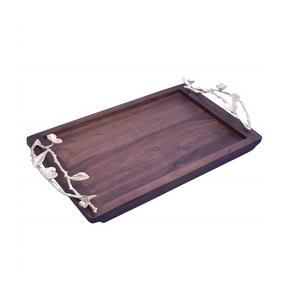 Bandeja de madera para servir desayuno de uso multiusos con forma personalizada de hoja chapada en oro Bandeja para servir con acabado brillante - Product Image 4