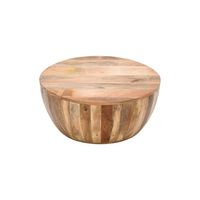 Table basse en bois moderne, durable et réglable avec rangement, ronde, en bois massif, rustique, faite à la main, pour le salon