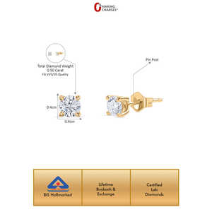 Lab Grown 0,50 Carat Solitaire Stud Pendientes de diamantes Diseño elegante y lujoso de pernos - Product Image 4