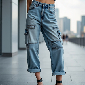 Pantalon en denim pour femmes Baggy ample et extensible Jeans à jambes larges Pantalon en denim pour femmes Streetwear Pantalon en denim surdimensionné - Product Image 6