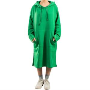 Vente en gros de sweat-shirt à capuche en polaire long pour femmes est-ouest vert pour femmes - Product Image 2