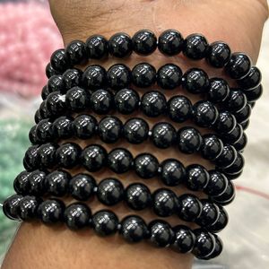 MOOLYAVAAN UNISEXE 8MM Cristal Naturel Perles Noires Bracelet Stretch Charm Coeur Unisexe Lâche Pierres Précieuses Perles Noir Charme Bracelet - Product Image 2