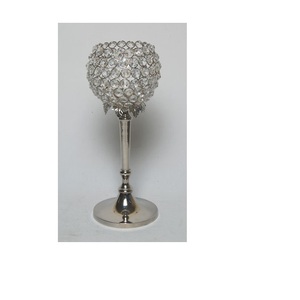 Accessoires de décoration de fête de Noël, bougeoir à bougie votive, bougeoirs en aluminium à perles de cristal - Product Image 1