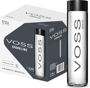 Botella de vidrio Voss vacía, transparente, redonda, de 12 oz (350 ml), de vidrio de alta calidad, para jugo, bebidas, agua mineral, con tapa negra de plástico de rosca. - Product Image 4