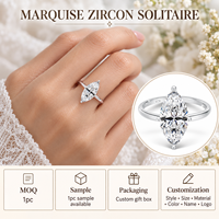 Bague de fiançailles en argent sterling 925 avec zircon/moissanite taille marquise 6x12mm/7x14mm, quatre griffes, logo personnalisé, vente en gros