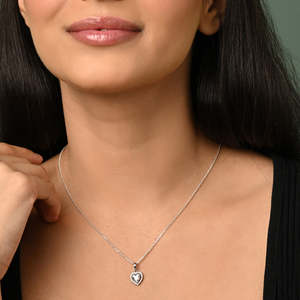 Collar con Colgante de Corazón Zilvia Plateado, Chapado en Rodio y Oro, con Diamante, Perla y Oro Rosa, para Compromiso - Product Image 3