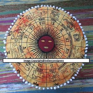 Housse ronde en coton pour pouf Ottoman, signe du zodiaque, décoration d'intérieur astrologique, repose-pieds, textile de maison, pouf, magnifique, par des consignateurs indiens - Product Image 4