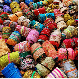 ริบบิ้นผ้าส่าหรีผ้าไหมลายปักขนาด3นิ้วทำจากผ้าปักรีไซเคิลสำหรับขายต่อ - Product Image 6