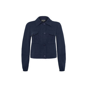 Veste utilitaire en lin bleu marine pour femmes - Grande taille, broderie en cuir, printemps et automne - Product Image 1
