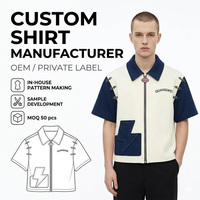 Chemise à manches courtes zippée personnalisée, OEM, marque privée, color block, streetwear, développement d'échantillons, fabricant de vêtements en gros
