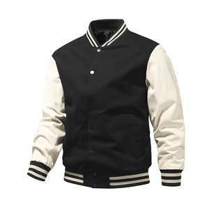 Wholesale <b>100</b>% Cotton Mens Varsity Jacket Patchwork Stand Collar Baseball Coat Street Wear CollegeBaseballjacket for men - Product Image 2