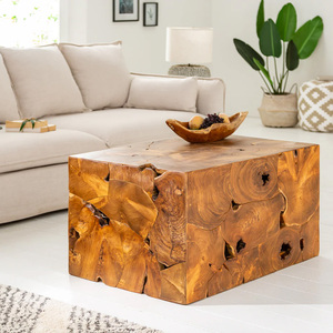 Mesa de centro escultórica de madera de teca con forma rectangular, tapa de cristal, raíces de árboles naturales hechas a mano para interiores modernos ecológicos - Product Image 2