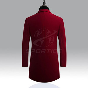 เสื้อโค้ทขนสัตว์สีแดงเลือดนกสำหรับผู้ชายแบบกระดุมแถวเดียวทรงยาวจาก Sportice International - Product Image 2