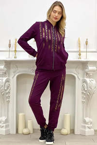Rhinestone Tracksuit <b>Women</b> Custom Leopard Rhinestones Embroidery Zipper Jacket Sweatpants Crystals <b>Jogger</b> Sets Ladies 2 pcs sets - Product Image 2