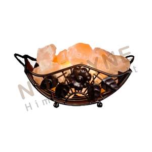 Lampe en sel de l'Himalaya, pierres naturelles, bol en fer antique fleuri avec cordon de variateur pour spa, sauna, décoration et bien-être |   Sel OEM - Product Image 2