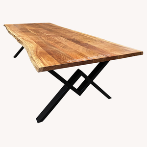 Offre Spéciale Amérique du Sud Noyer Forme Naturelle Dessus de table Bois d'acacia Live Edge Restaurant Bois et Fer Jambe Salle à manger Grande table - Product Image 3