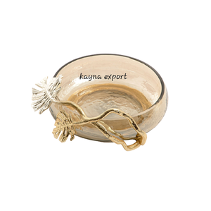 Bol de service en verre avec support en métal poli au design floral de luxe avec design fantaisie d'entreprise pour les occasions de fête - Product Image 6