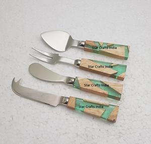Miroir qualité bois et résine fait poignée créative et acier inoxydable avec spatule à beurre en métal plaqué argent couteaux cuisine à domicile - Product Image 3