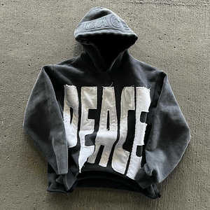 Haute qualité 3D en relief impression hommes à capuche soleil délavé en détresse broderie Applique à capuche acide lavé Vintage à capuche hommes - Product Image 2