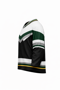 Jersey de Hockey sobre Hielo para Hombre, Negro, Naranja y Azul a Rayas, Manga Tres Cuartos, Cuello en V, Absorbe la Humedad, Sublimado - Product Image 2