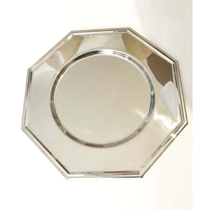 Assiette de présentation octogonale moderne en argent plaqué, en métal décoratif, pour mariage, hôtel, restaurant, événements - Product Image 1