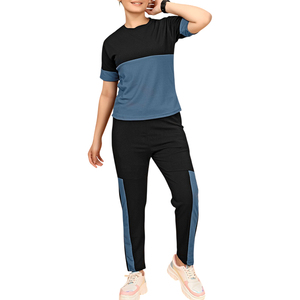 INDEX APPAREL ชุดวอร์มผู้หญิงแบบคัลเลอร์บล็อคแขนสั้นคอกลมกางเกงขายาวระบายอากาศได้ดีสวมใส่สบายในฤดูใบไม้ผลิ - Product Image 4