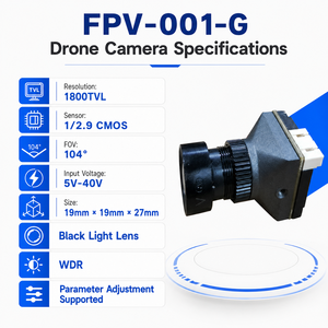 กล้องโดรน FPV-001G FPV, 1800TVL, 1/1.8-นิ้วและ1/2.9-นิ้ววิสัยทัศน์กลางคืน WDR, 125 °/104 ° FOV, 5-40โวลต์0.000001Lux ความหน่วงต่ำ - Product Image 3