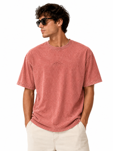 T-shirt en coton tie-dye surdimensionné pour homme, manches courtes, col rond, jersey tricoté décontracté, couleur rouge, avec broderie personnalisée – Vente en gros - Product Image 5