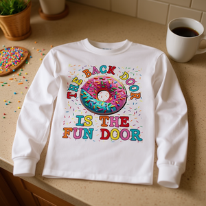 The Back Door Is The Fun Door Glazed Donut - Camiseta de manga larga con diseño de donut, humor para adultos - Product Image 3
