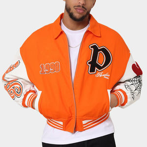 Haute Qualité Patch Broderie Baseball Bomber Letterman En Cuir Manches Boxy Recadrée Plus La Taille Varsity Veste - Product Image 1