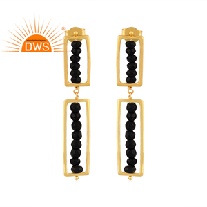 Pendientes de piedras preciosas con cuentas de ónix negro natural chapado en oro de 18 quilates, superventas, fabricante de joyería - Product Image 1
