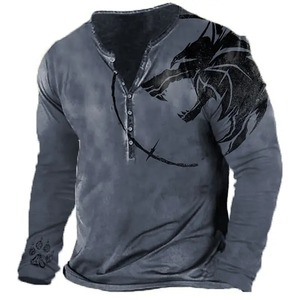 High Quality Men's Casual Long-Sleeved <b>T</b>-<b>Shirt</b> Autumn 3D <b>Wolf</b> Pattern Loose <b>Shirt</b> Design - Product Image 4