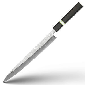 Couteau de chef japonais en acier carbone Damas à 67 couches pour sashimi et saumon, avec manche en ébène - Product Image 1