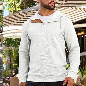 เสื้อฮู้ดซิปผู้ชายลำลองสำหรับฤดูหนาว ฤดูใบไม้ร่วง ฤดูใบไม้ผลิ ผ้าฝ้าย 100% สวมใส่สบาย เหมาะสำหรับเล่นกีฬา ระบายอากาศได้ดี แบบวาฟเฟิลย้อมสีพื้น สามารถสั่งทำได้ - Product Image 2
