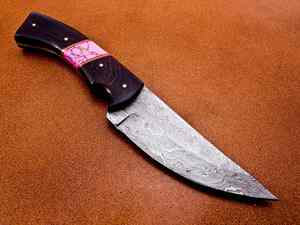 มีดสกินเนอร์เหล็กดามัสกัสปรับแต่งได้ OEM ทำจากหนังมีลวดลายบิดด้ามไม้ - Product Image 4