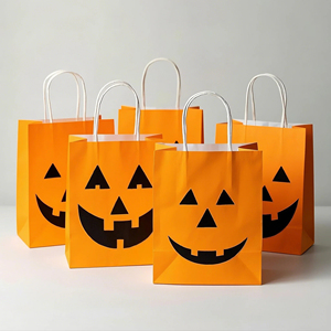 HW01 Fábrica Vendas Diretas Halloween Abóbora Kraft Paper Gift Bag Com Personalizado - Product Image 3