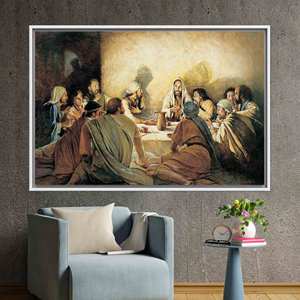Jesus Christ Last Supper Art: Modern Religious <b>Canvas</b> Print,1P:White <b>Framed</b> - Product Image 1
