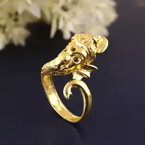 新款2024批发时尚饰品可调开口高品质黄铜Shri Ganesh戒指饰品配件